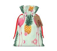 Pink Flamingo Pineapples Christmas Drawstring Sack Gift Bag, Lightweight And Cute In Design