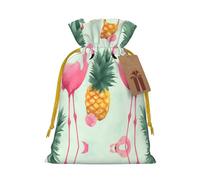 Pink Flamingo Pineapples Christmas Drawstring Sack Gift Bag, Lightweight And Cute In Design