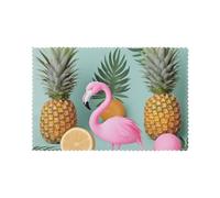 pink flamingo pineapples Print Heat Resistant Placemats Set of 6 | 45x30cm Polyester Table Mats for Dining Room Kitchen Decor