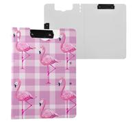 Pink Flamingo Plaid Clipboard a4 Clip Board Foldover Document Folder Files for Paperwork with Clips Lightweight Plastic