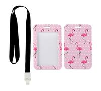Pink Flamingo Polka Dot Badge Holder with Black Lanyard, Plastic Name Badge Holders, Vertical ID Cards Protector for Teacher, Vertical Name Badges Protector for Paramedic, Nurse Accessories