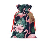 Pink Flamingo Print Christmas Drawstring Gift Bags Festive Sack Xmas Birthday Party Present Packaging