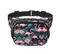 pink flamingo print Fanny Pack Waist Packs with Extender for Men Women, Waist Bag Hip Pack with Zipper Pockets, Black, One Size