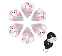 Pink Flamingo Print Guitar Picks 6 Pack Guitar Plectrums with Pick Holders Bass Picks For Acoustic Guitar Bass Electric Ukulele Includes 0.46mm, 0.71mm, 0.96mm