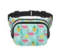 Pink Flamingo Print Men and Women Square Double Layer Waist Bag Workout Crossbody Travel Waist Bag, Black, One Size