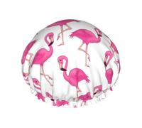 pink flamingo Print Shower Cap - Reusable, Double Layer, Hotel Travel Essentials, Salon Shower Hat Accessories L
