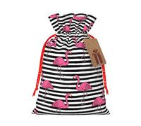 Pink Flamingo Printing Drawstring Christmas Bag With Kraft Tag 4.7x6.9 Inch For Halloween Wrapping Gifts