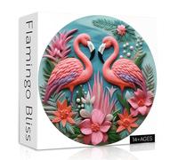 Pink Flamingo Puzzles for Adults 1000 Pieces, Impossible Bird Flower Jigsaw Puzzles, Round Art Challenging Animal Puzzle as Wall Decor