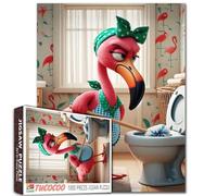 Pink Flamingo Scrub Toilet Jigsaw Puzzle 1000 Piece for Adult Irritable Animals Clean Toilet Bathroom Intellectual Decompressing Fun Family Game Best for Family Game Play Collection 19.7 x 27.6 Inch