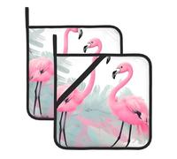 Pink Flamingo Square Heat Resistant Trivet Set for Baking and Barbecue With Extra Thick Fabric Design