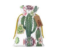 Pink Flamingo Succulent Plants Christmas Drawstring Sack Gift Bag, Lightweight And Cute In Design