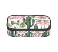 Pink Flamingo Succulent Plants Large Pencil Case for Girls and Boys, Aesthetic Pencil Bag with Multi Compartments for Adults, Office Stationary Organizer Practical for Kids Teenage Women Men