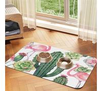 Pink Flamingo Succulent Plants print Cats Pet Bowl Placemat Pet Feeding Mats for Dogs, Non-Slip PU Leather Tablecloth for Pets