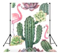 Pink Flamingo Succulent Plants Print Photo Studio Background 5x7ft Soft Photo Backdrop Curtain For Studio Content Creator Equipment