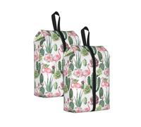Pink Flamingo Succulent Plants Print Waterproof Shoe Bag Travel Bag with Carry Strap Storage Bag Versatile Cosmetic Bag-2pcs