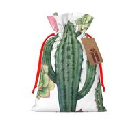 Pink Flamingo Succulent Plants Printed Christmas Drawstring Bags with Red Ribbon - Reusable Burlap Drawstring Gift Pouches, S