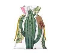 Pink Flamingo Succulent Plants Printed Christmas Drawstring Bags with Yellow Christmas Ribbon - Reusable Burlap Drawstring Gift Pouches, S