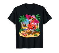 Pink Flamingo Summer Vibes Beach Palm Tree Summer Vacation T-Shirt