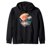 Pink Flamingo Summer Vibes Palm Tree Beach Tropical Summer Zip Hoodie