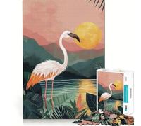 Pink Flamingo Sunset 1000 Pieces Jigsaw Puzzles for Adults Memory Boost Home Pastime Image Assembly Wall Art Decor (38x52cm)