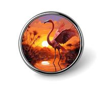 Pink Flamingo Sunset Brooch,Fashion Creative Funny Light Luxury Badge, High-end Chic Personalized Round Emblem for Clothing Suit Scarves & Gift