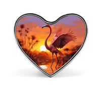 Pink Flamingo Sunset Heart Shape Lapel Pin Personalized Pinback Button Badges Retro Punk Button Pin Kawaii Heart Badges for Men Women Clothes Bags Hats & Gift