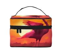 Pink Flamingo Sunset Prints Travel Makeup Bag Flip Portable Toiletry Bag with Handle for Women's Travel and Daily Use