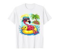 Pink Flamingo Tropical Beach Vibes Palm Tree Sunset Summer T-Shirt