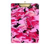 Pink Flamingo Tropical Bird Clipboard Acrylic Writing Board Paperboard Chic Design Clipboards, A4 Letter Size 12.5 x 9 Inches Gold Clip