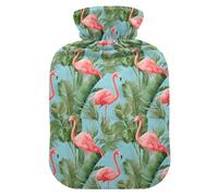 Pink Flamingo Tropical Leave Hot Water Bottle with Velvet Cover Hot Water Bag for Pain Relief 2L, Neck Cramps Shoulders Pain Relief, Hot Cold Pack