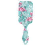 Pink Flamingo Tropical Palm Tree Leaves On Turquoise Paddle Brush Hair Brush, Plastic Soft Nylon Pins Air cushion comb, Detangle Anti-Static Dry Wet Hair Hairbrush for Smoothing Women Men Hair