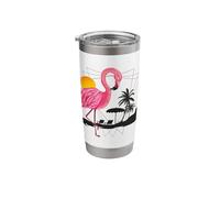 Pink Flamingo Tropical Plants Beach Vacation Summer Sunset Stainless Steel Insulated Tumbler
