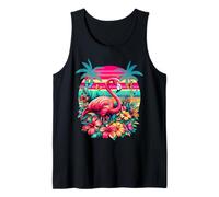 Pink Flamingo Tropical Plants Beach Vacation Summer Sunset Tank Top