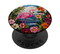 Pink Flamingo Tropical Round Artwork PopSockets Adhesive PopGrip