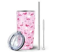Pink Flamingo Tumbler with Lid and Straw, Flamingo Gifts for Women Girls Flamingo Lovers, Watercolor Flamingo Cup Water Bottle Coffee Mug Stainless Steel Vacuum Insulated Tumblers 20 Oz