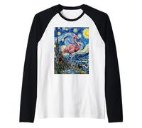 Pink Flamingo Van Gogh Starry Night Painting Raglan Baseball Tee
