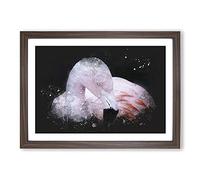 Pink Flamingo Vol.1 Paint Splash Framed Print | A2 Walnut Framed Wall Art | Ready to Hang | Modern Animal Picture | Living Room Bedroom Lounge Office