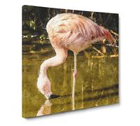 Pink Flamingo Vol.2 Painting Modern Canvas Wall Art Print Ready to Hang, Framed Picture for Living Room Bedroom Home Office Décor, 14x14 Inch (35x35 cm)