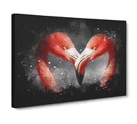 Pink Flamingo Vol.3 Paint Splash Canvas Print | Gallery Wrapped 30mm Frame Wall Art | 20x14 inches | Ready to Hang | Modern Animals Picture | Living Room Bedroom Lounge Office