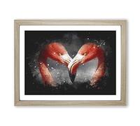 Pink Flamingo Vol.3 Paint Splash Modern Art Framed Wall Art Print, Ready to Hang Picture for Living Room Bedroom Home Office Décor, Oak A4 (34 x 25 cm)