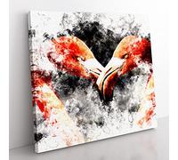 Pink Flamingo Vol.3 Watercolour Modern Canvas Wall Art Print Ready to Hang, Framed Picture for Living Room Bedroom Home Office Décor, 35x35 cm (14x14 Inch)