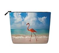 Pink Flamingo Walking on The Beach Patterned Women's Cosmetic Bag, Single Layer Toiletry Bag, Suitable for Daily Storage, Travel, and Business Trips.