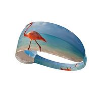 Pink Flamingo Walking on The Beach Printed sports sweatband suitable for running, cycling, fitness and yoga, moisture wicking headband