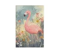 Pink Flamingo Wall Art, Watercolor Animal Print Canvas Poster Bedroom Decor Landscape Office Room Decor Gift 08x12inch(20x30cm)