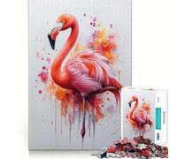 Pink Flamingo Watercolor 1000 Piece Jigsaw Puzzles for Adults Improve Memory Anxiety Relief Sharp Edge Wall Art Decor (50x75cm)