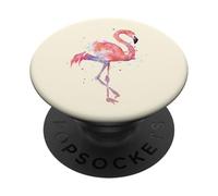 Pink Flamingo Watercolor Bird Tropical Beach Artwork PopSockets Adhesive PopGrip