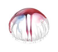 Pink Flamingo Watercolor Shower Cap For Women Reusable Double Layers Bathing Bath Cap Hair Caps Waterproof Elastic Band Ladies Spa Salon Shower Hat Hair Caps