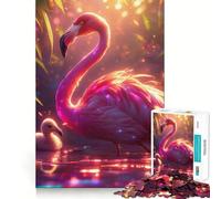 Pink Flamingo with Chick Adult Jigsaw Puzzles 1000 Pieces Brain Workout Toy Casual Relax Image Assembly Artistic Gift (38x52cm)