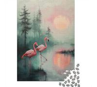 Pink Flamingos at Sunset 1000-Piece Puzzle for Adults, 70x50cm/1000pcs; White Pieces with A Smooth Surface; Shared Family Time Around The Table