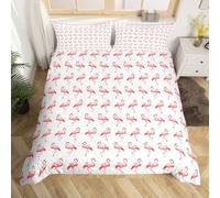 Pink Flamingos Bedding Set Tropical Wild Animals Bedding Duvet Cover Kids Teens Girly Cute Flamingo Comforter Cover White Red Bedroom Quilt Covers 3Pcs King,No Comforter